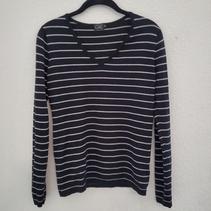 Cielo Black &‎ White V-Neck Long Sleeve Light Sweater Medium